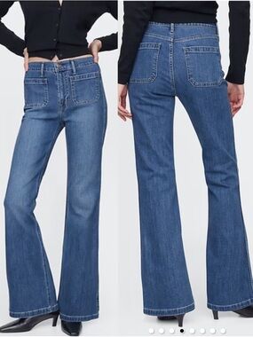 GAP High Rise '70s Flare Jeans Medium Indigo Boho Festival Size 28 / 6